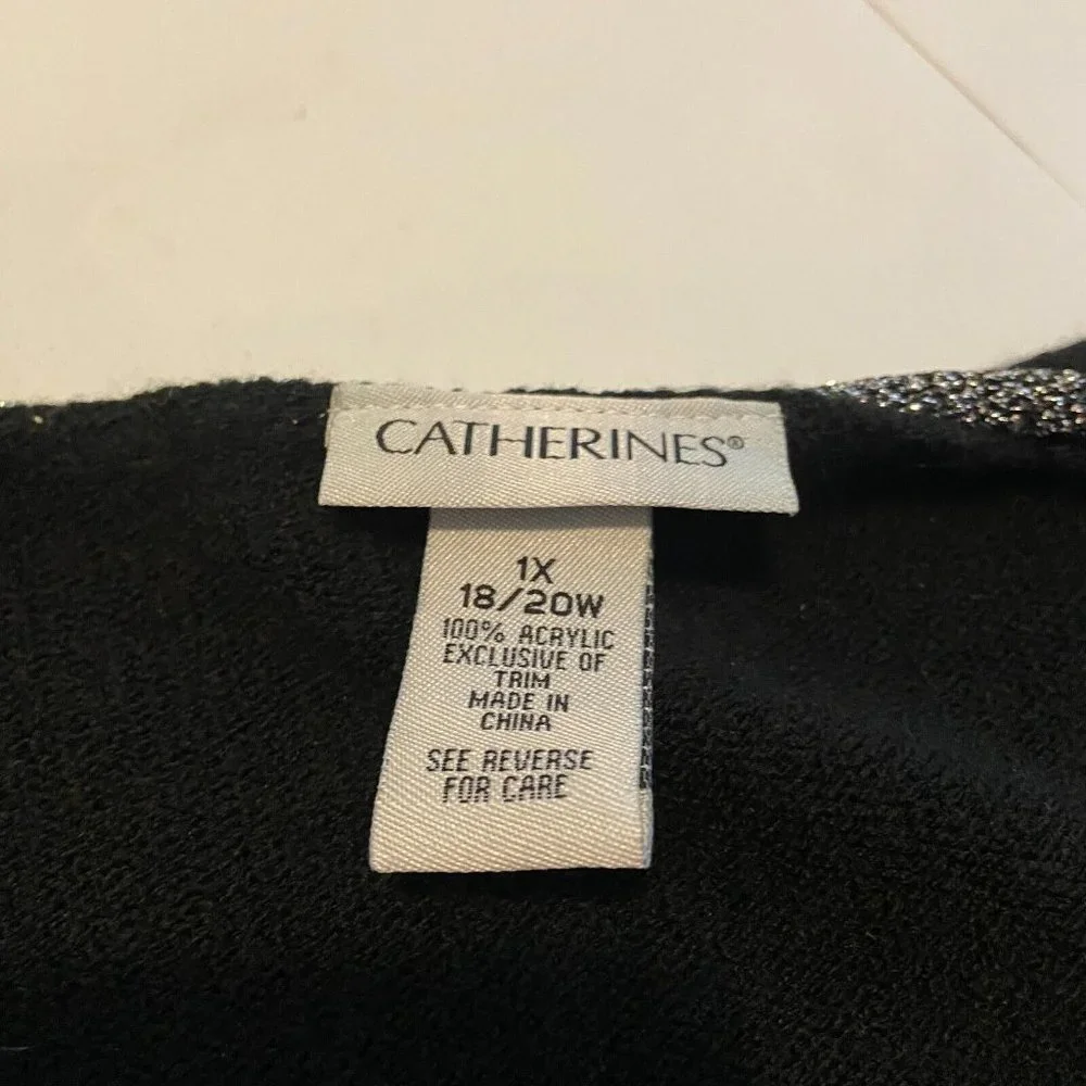 Catherines Women Plus 1X Open Front Cardigan Sweater Black Metallic Trim Knit - Picture 4 of 8